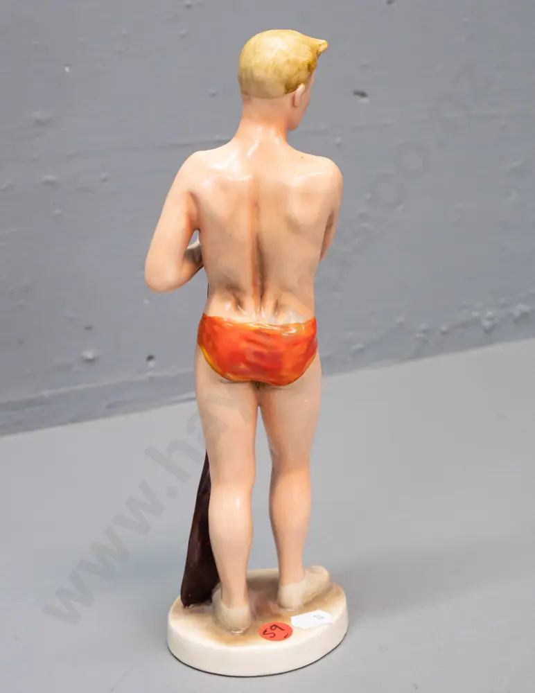vintage sportsman figure in orange trunks, holding paddle - no maker's marks, stamped 1065 in base H-260 Image 1++