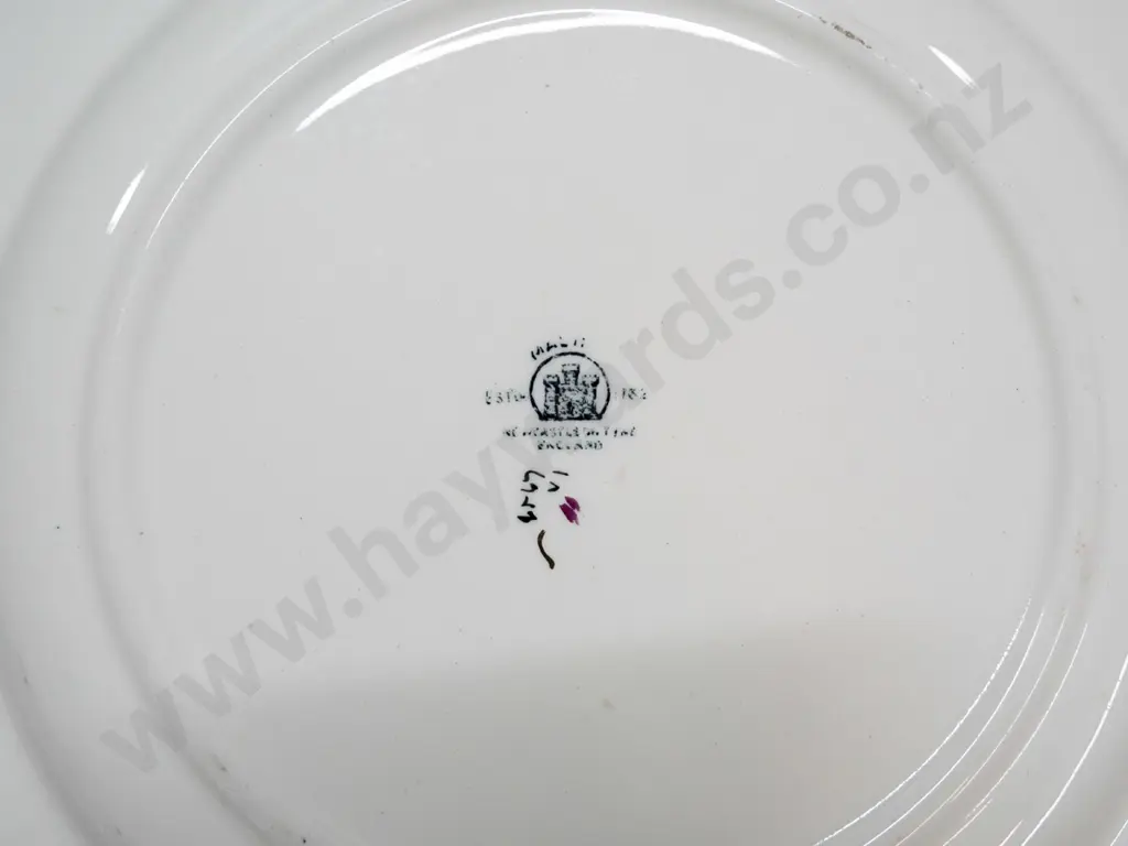 3 cabinet plates - Maling lustre thumbprint D-280 and 2 Doulton - Poppies and one other. All have some wear / scratching Image 1++