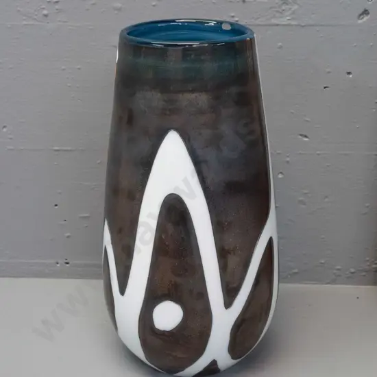 large art glass vase - blue and white glass with metallic lustre effect - no maker's mark H-330