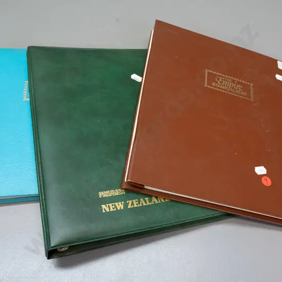 3 New Zealand stamp albums, contents from 1855 onwards - see photos