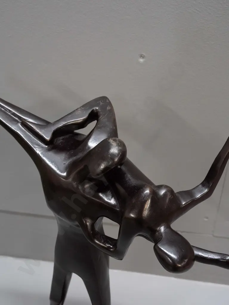 cast metal dancing couple figure with bronze patina finish, unknown maker, some rubbing to finish on top of head and Image 1++