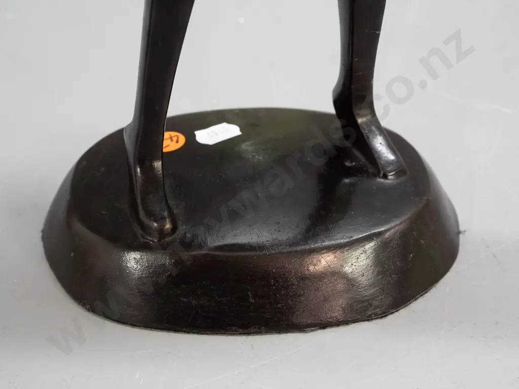 cast metal dancing couple figure with bronze patina finish, unknown maker, some rubbing to finish on top of head and Image 1++