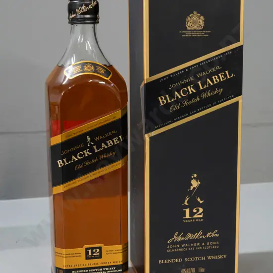 boxed 1l bottle Johnnie Walker Black Label 12 Year Old scotch whisky