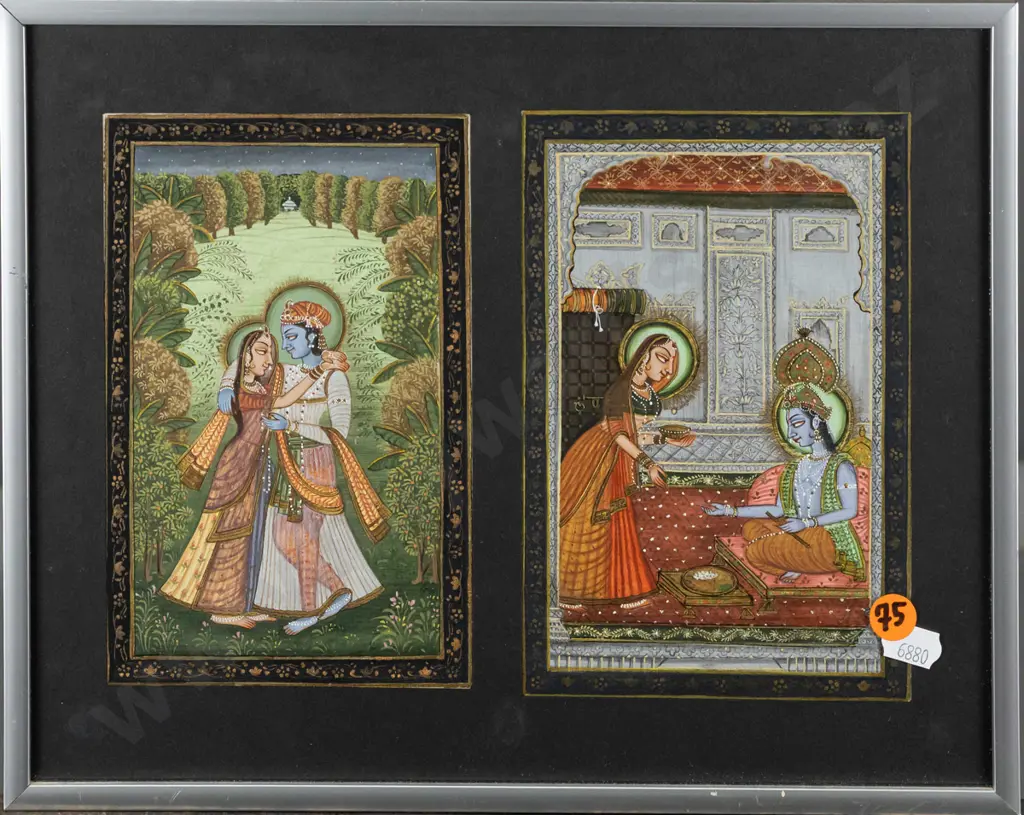framed Indian watercolour - couples H230 W285 Image 1++