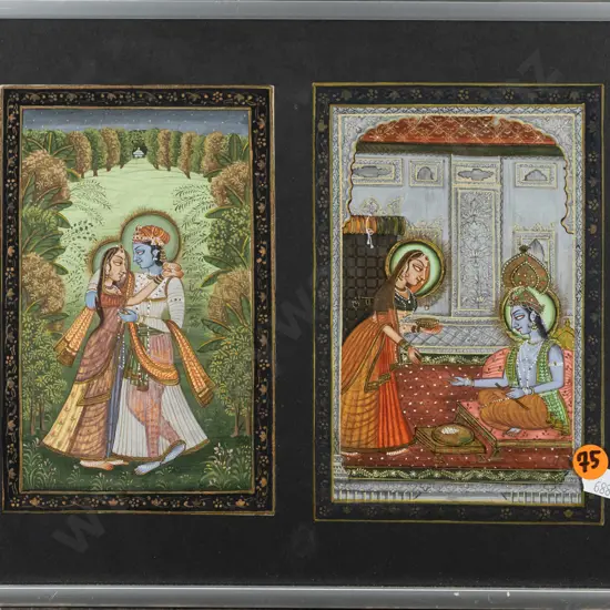 framed Indian watercolour - couples H230 W285