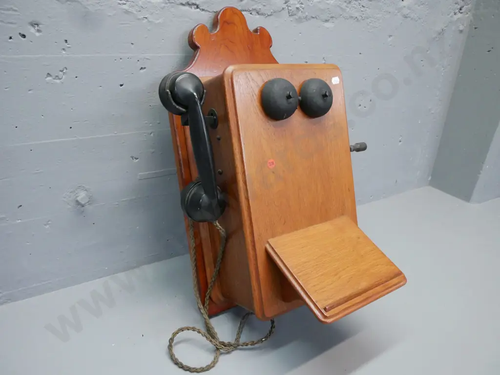 vintage Ericsson wall-mount telephone w/ crank & receiver, with aftermarket wooden mounting board. No battery, wiring Image 1++