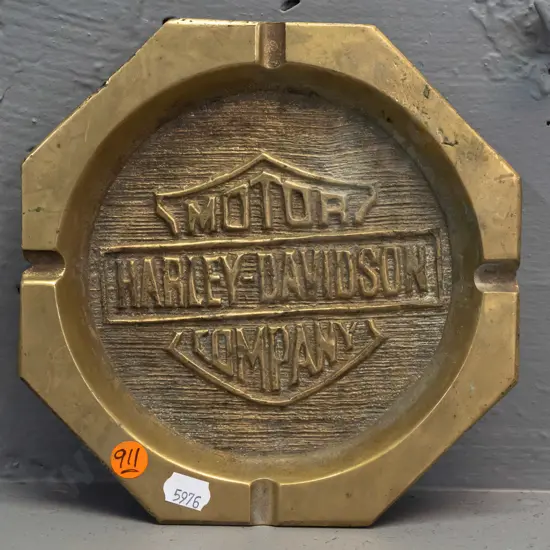 heavy cast brass Harley Davidson ashtray 190 x 190