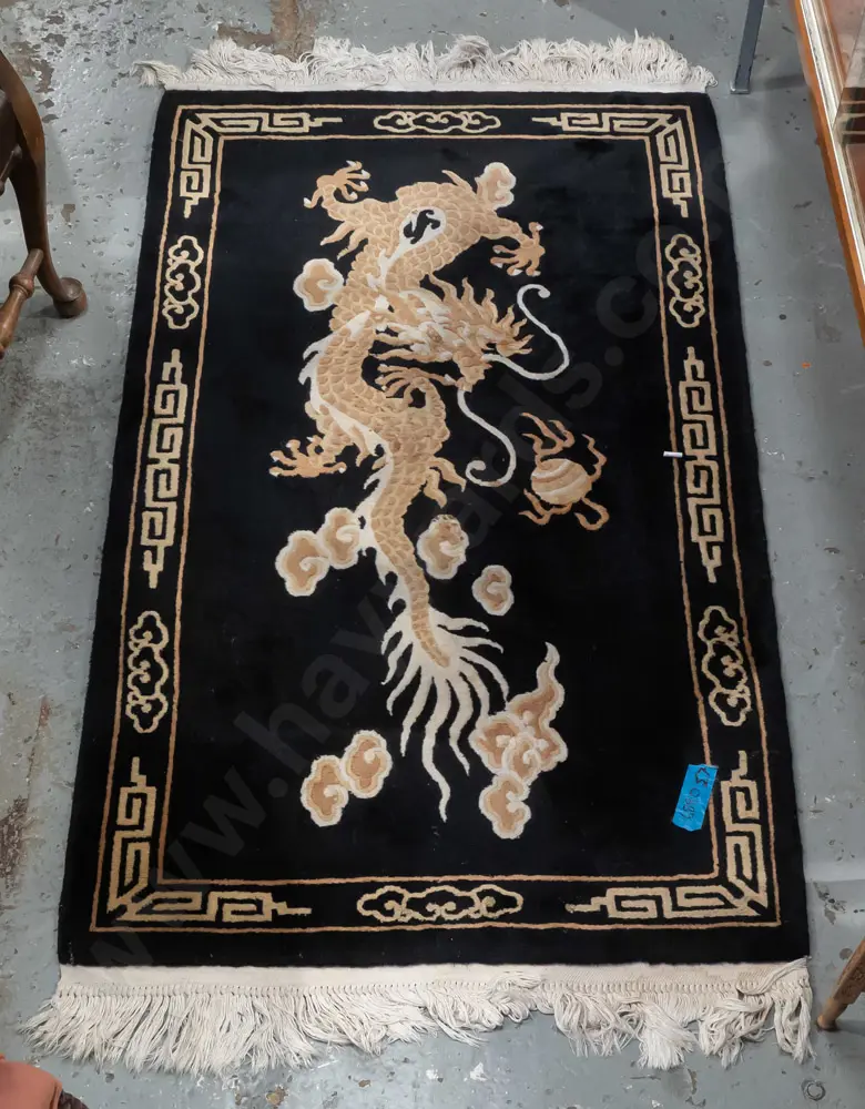 Chinese wool floor rug with dragon and cloud motifs on black background L-1620 W-910 Image 1++