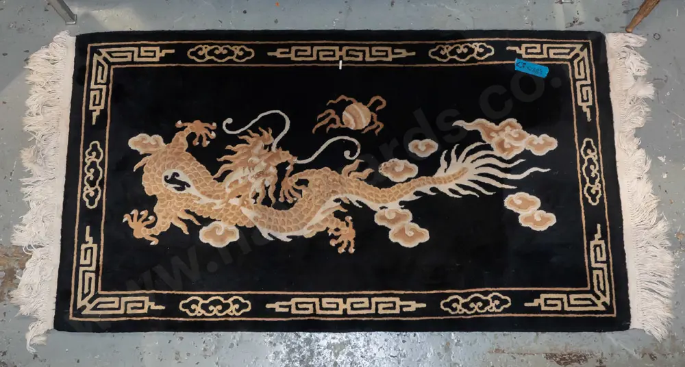 Chinese wool floor rug with dragon and cloud motifs on black background L-1620 W-910 Image 1++