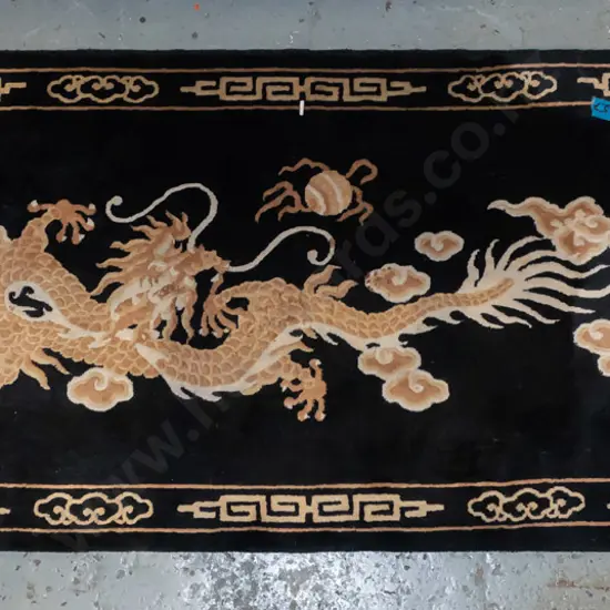 Chinese wool floor rug with dragon and cloud motifs on black background L-1620 W-910