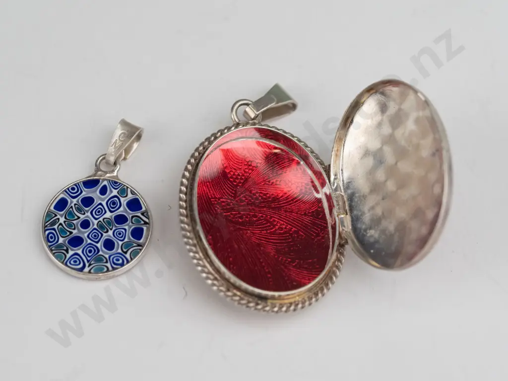 silver locket stamped stg sil & small blue pendant stamped 925  no chain for either Image 1++