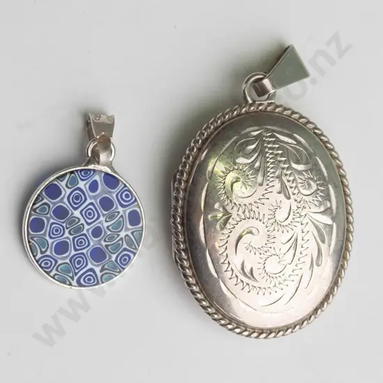 silver locket stamped stg sil & small blue pendant stamped 925  no chain for either
