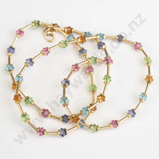multi coloured stone necklace stamped 375 on clasp