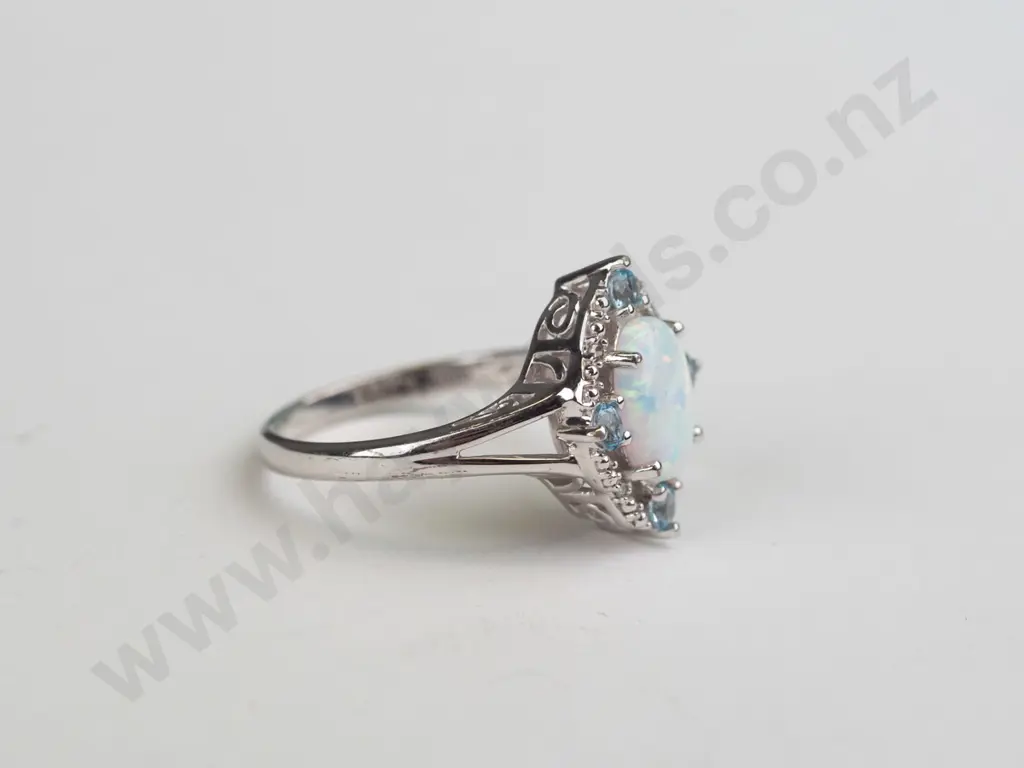 sterling silver opal, topaz and diamond ring 3gms size N Image 1++