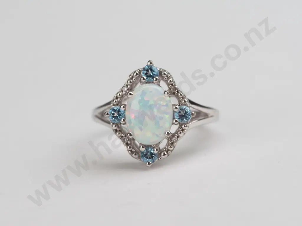 sterling silver opal, topaz and diamond ring 3gms size N Image 1++