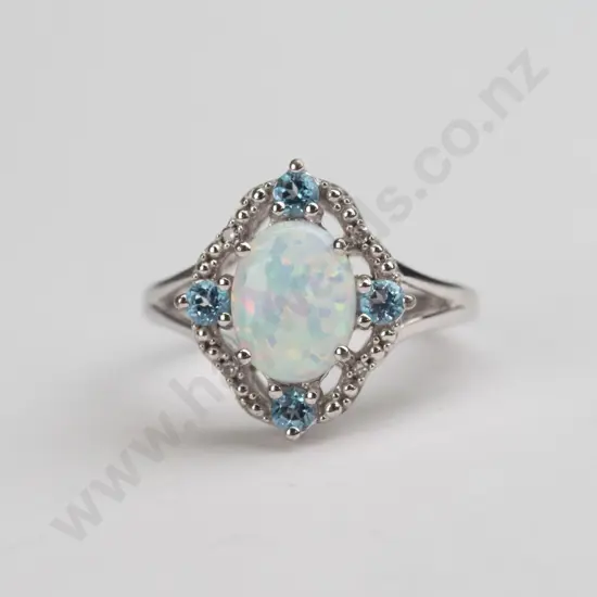 sterling silver opal, topaz and diamond ring 3gms size N