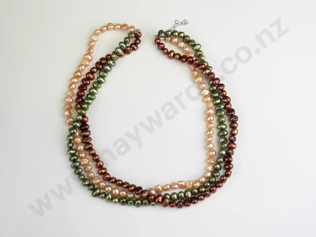 sterling silver cream, brown and green pearls 75gms Image 1++