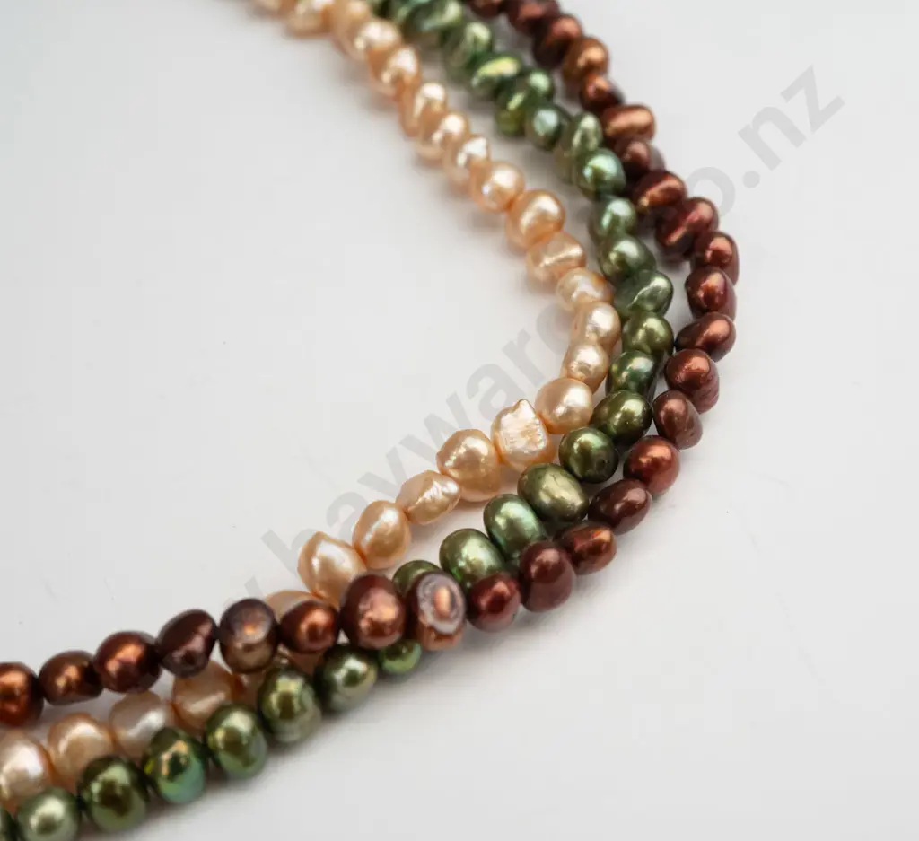 sterling silver cream, brown and green pearls 75gms Image 1++