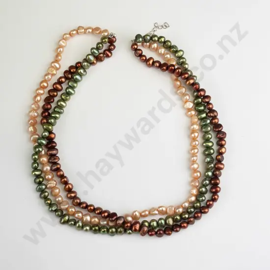 sterling silver cream, brown and green pearls 75gms