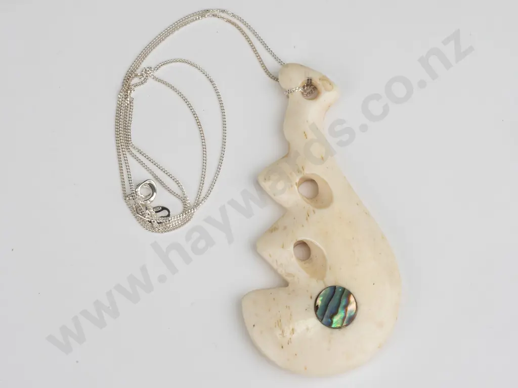 bone necklace on silver chain stamped 925 Image 1++