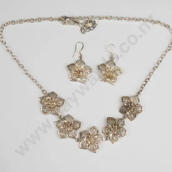 silver necklace & earring set stamped 925