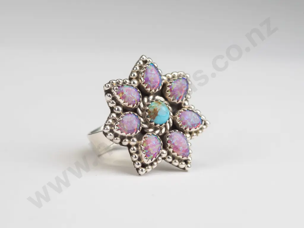 sterling silver opal and turquoise ring 15gms size S Image 1++