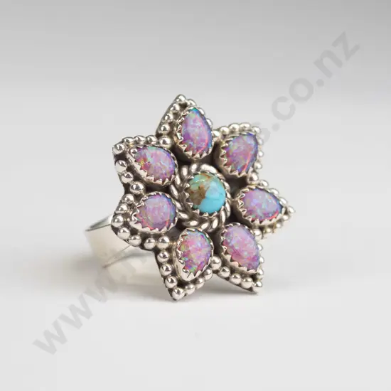 sterling silver opal and turquoise ring 15gms size S