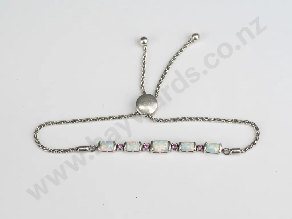sterling silver opal and pink topaz bolero bracelet 7gms Image 1++