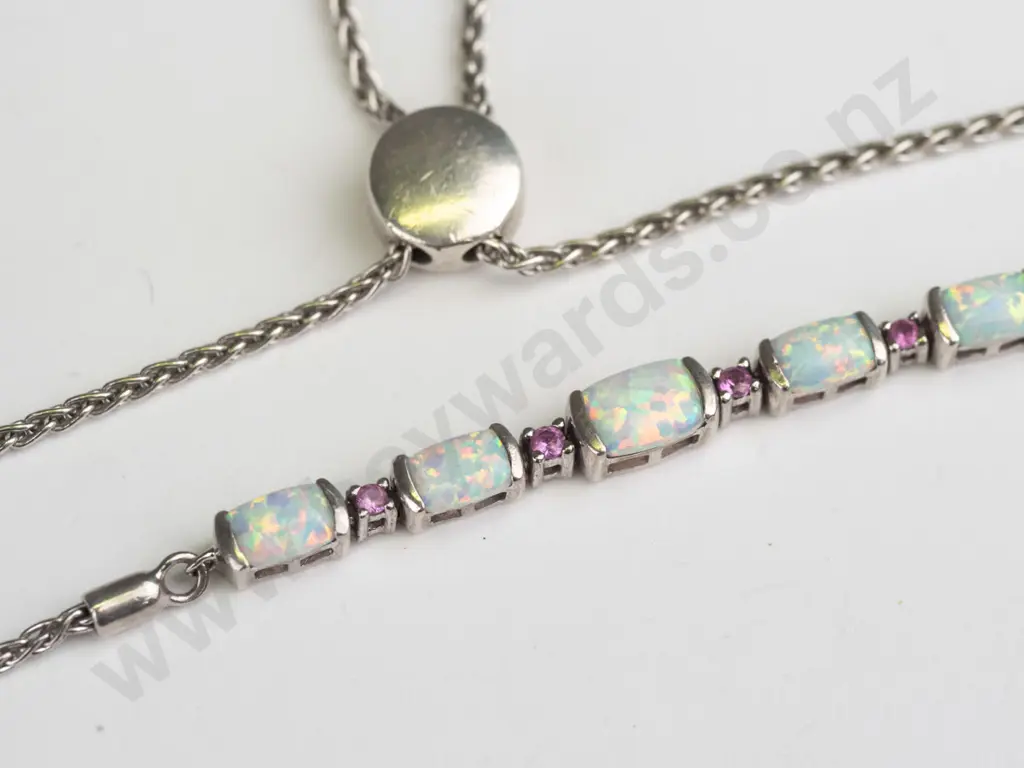 sterling silver opal and pink topaz bolero bracelet 7gms Image 1++