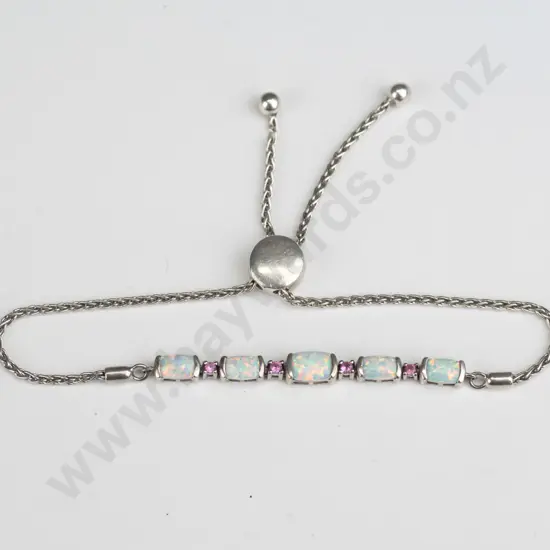 sterling silver opal and pink topaz bolero bracelet 7gms
