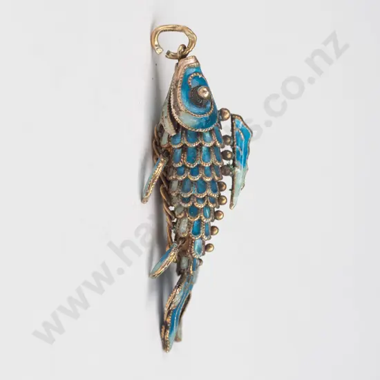 blue enamel moving fish necklace no chain