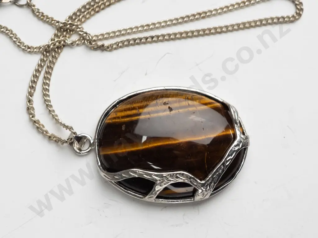 large brown stone necklace stamped 18kGP Image 1++
