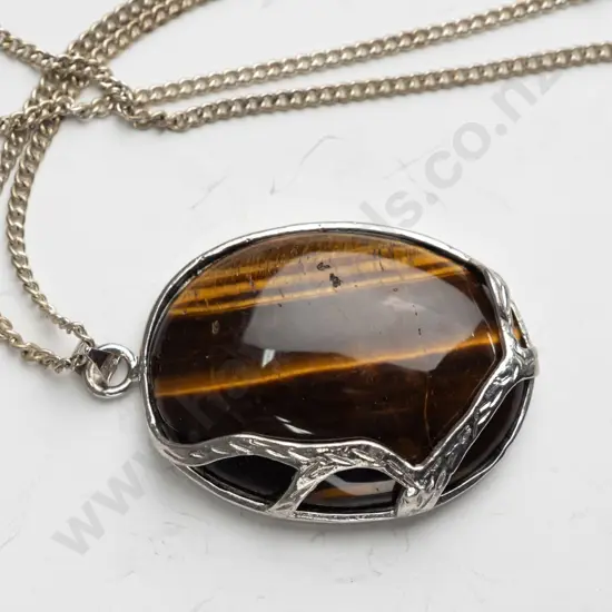 large brown stone necklace stamped 18kGP