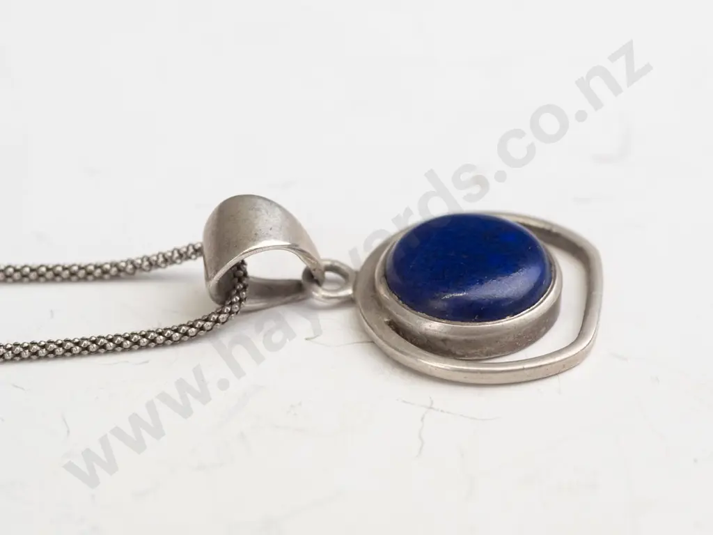 silver necklace with  blue stone stamped 925 Image 1++