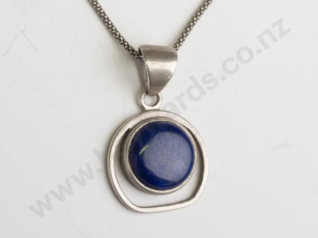 silver necklace with  blue stone stamped 925 Image 1++