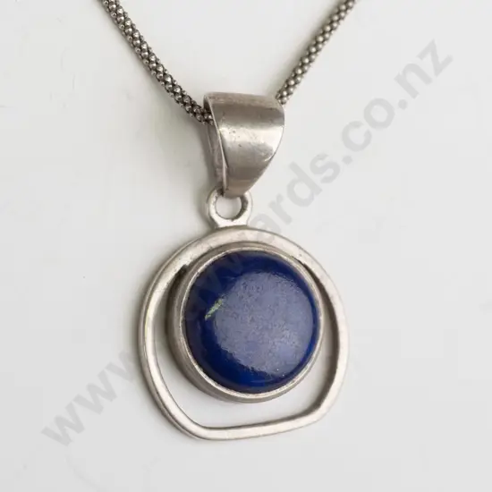 silver necklace with  blue stone stamped 925