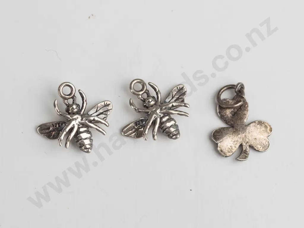 pair of silver bug charms & silver clover charm all stamped Image 1++