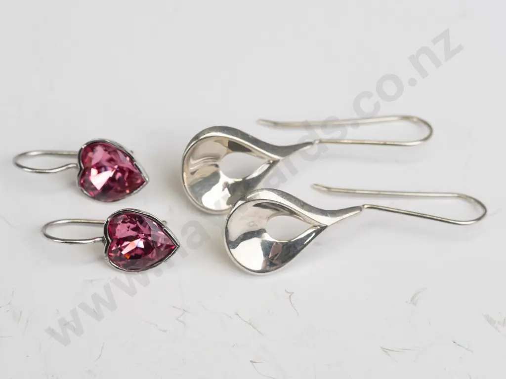pair of pink stone earrings stamped 925 & pair of Pastiche earrings Image 1++