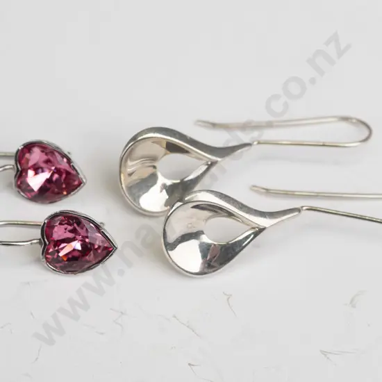 pair of pink stone earrings stamped 925 & pair of Pastiche earrings