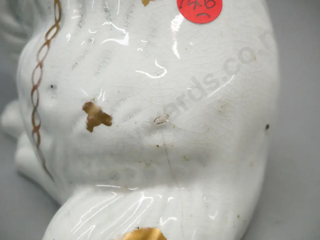 Pair of Staffordshire spaniels white body gilt decoration H-180 W-140 [crazing to body of both, chip to base & star Image 1++