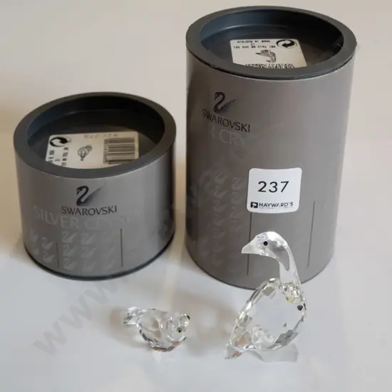 Swarovski 2x miniature figurines, goose & bird w/ original packaging H-60