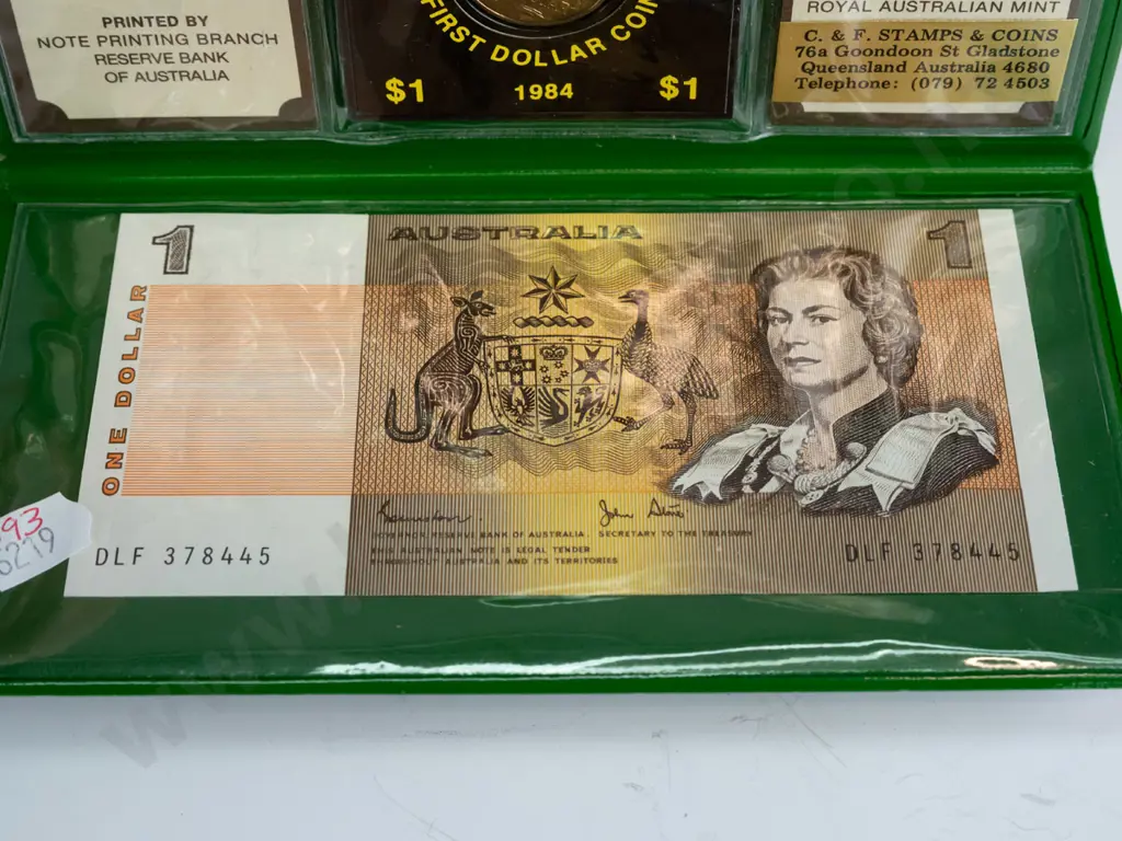 Australian last $1 note - first $1 coin set -note issued 14th feb 1966 to 11th may 1984 -coin first issued 14th may 1984 Image 1++