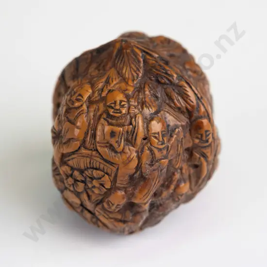 Chinese intricately carved and polished walnut with figural motifs - approx. L-40