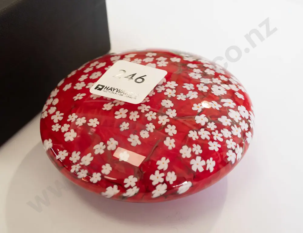 Signed Peter Raos New Zealand art glass paperweight w/ original packaging D-90 Image 1++