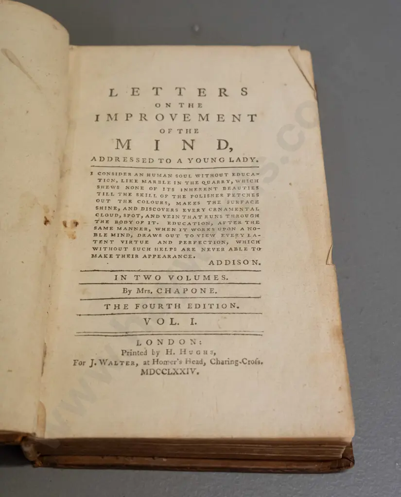 antique small leather bound book with 1775 inscription - 4th ed, volume 1 of 2 "Letters on the Improvement of the Image 1++
