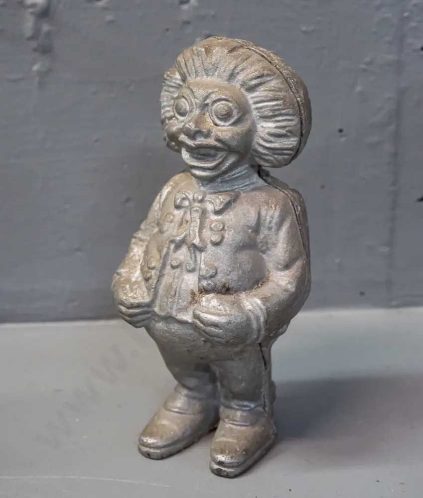 cast alloy 2-piece clown figure money box - some corrosion on screw head H-145 Image 1++