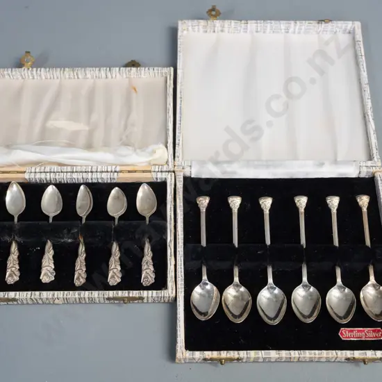 2 sets of 6 sterling silver small tea/coffee spoons - fluted column motif marked STG 925, smaller set marked STG SIL -