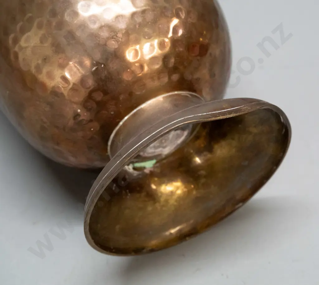 hammered cast brass goblet shaped urn vase - dent to base, some corrosion inside H-220 D-180 at top. Image 1++