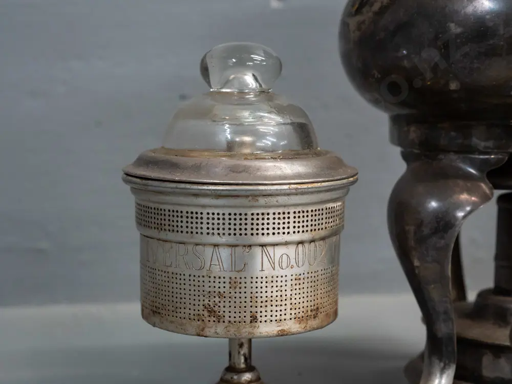 vintage Landers Frary & Clark coffee percolator with spirit burner - spigot with wood handle, clear glass insert on lid, Image 1++