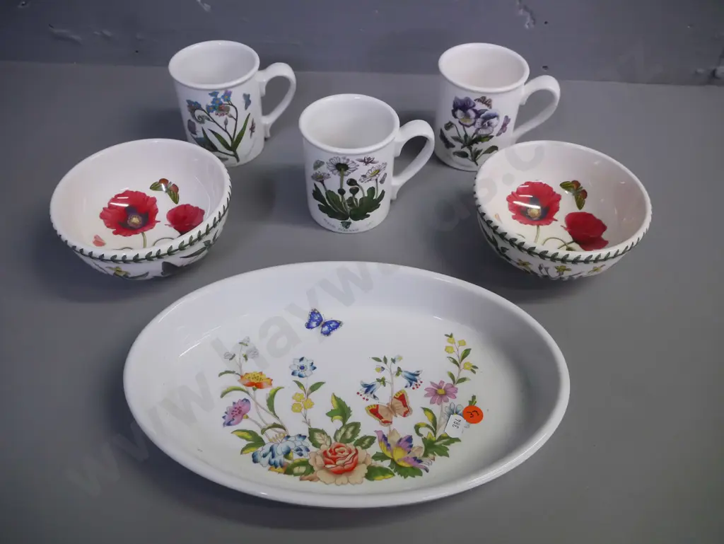 5x Portmeirion 'Botanic Garden' & 1x Aynsley 'Cottage Garden': 3x coffee cups & 2x bowls, 1x dish. Dish L-295 Image 1++